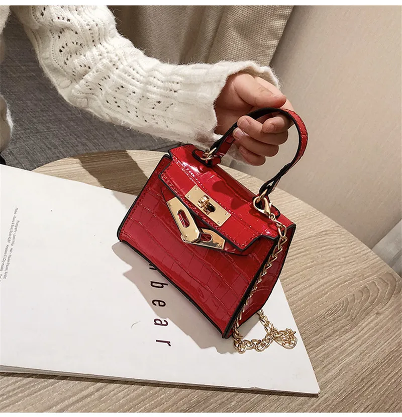 Mini bolso de mensajero de moda con cadena pequeña y bonita para chica, de marca de lujo, de diseñador, bolso cruzado con cerradura para niños, de cocodrilo PU chico niños ¡bolso!