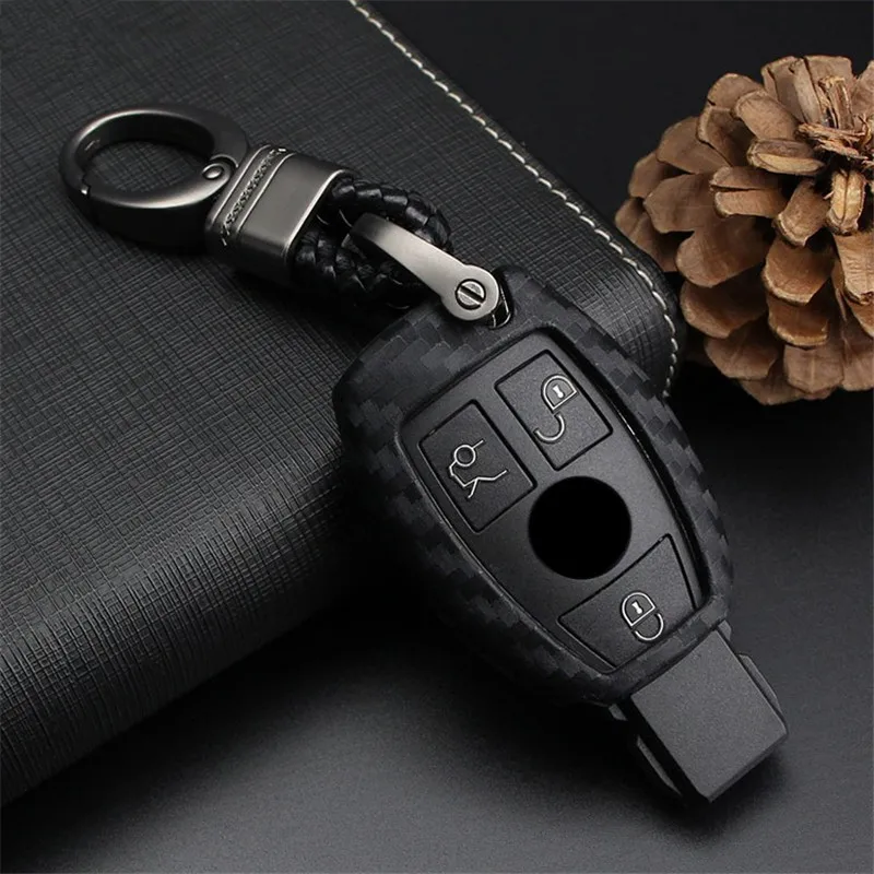 Silica-Gel-Carbon-Fiber-Car-Key-Cover-Case-For-Mercedes-Benz-W204-W205-W212-C-S_