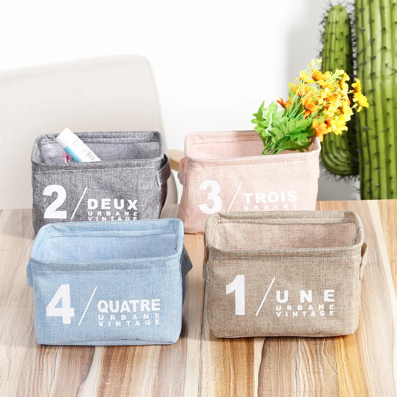 

Simplicity Linen Desk Storage Basket Holder Jewelry Stationery Office Organizer Case Organizer for Cosmetics (Number 1-4)