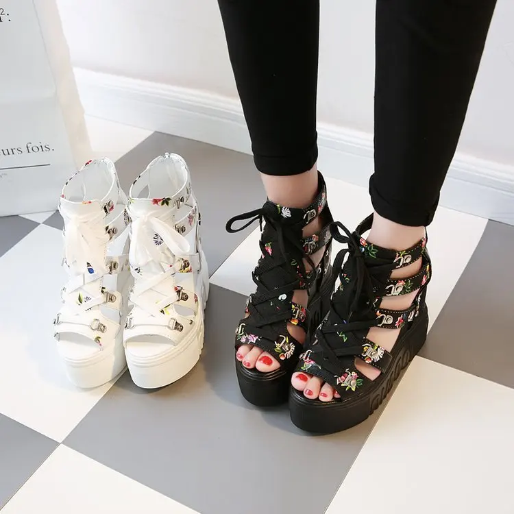 

Sandals Color Crossing Bandage Women's Shoes Super Slope Mouth