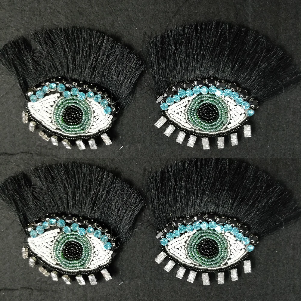 

2PC Fashion Beaded Diamond Big Eyes Eyelash Sew on Costume Patches for Clothes T-shirt Embroidery Applique DIY Craft P138