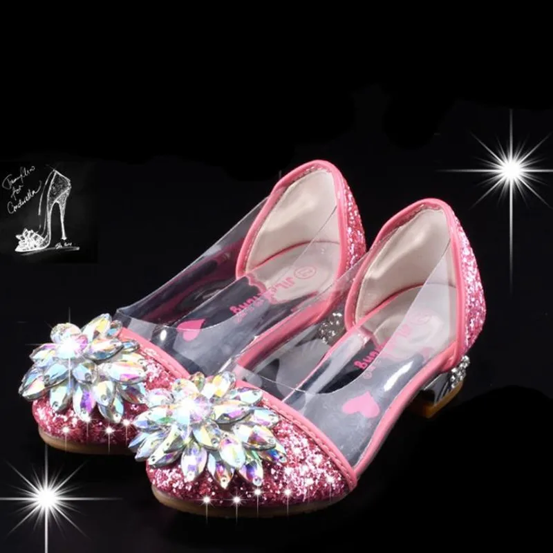 HaoChengJiaDe/Модная обувь Золушки с яркими стразами; тонкие туфли принцессы для девочек; обувь на высоком каблуке для выступлений