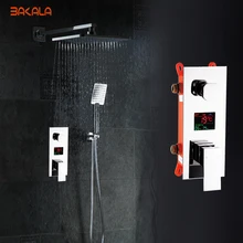 BAKALA Bathroom LED Shower Set.2 Functions LED Digital Display Shower Mixer.Concealed Shower Faucet.8 Inch Rainfall Shower Head