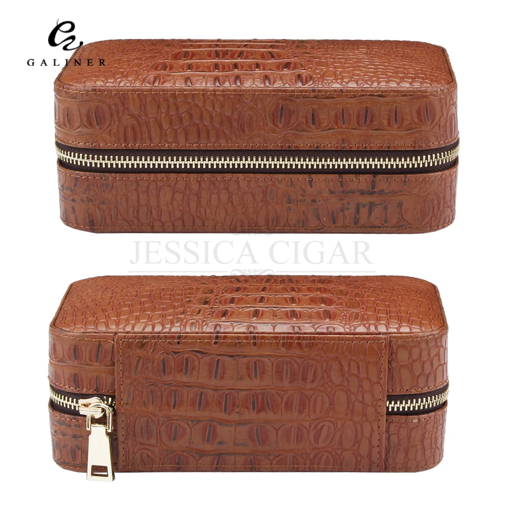 Crocodile Grain Genuine Leather Cigars Case Humidor Cedar Wood Travel 6
