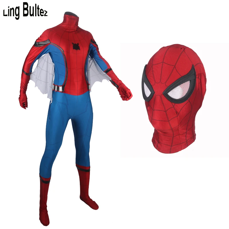 

Ling Bultez High Quality 2017 Spiderman Homecoming Cosplay Costume With Wings Tom Holland Spider Man Suit Tom Spiderman Suit