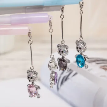 

4 Pcs/set Cartoon Diamond Animal Bear Pendant Gel Pens Black Colored Gel-ink Pens for Writing Cute Stationery Supplies