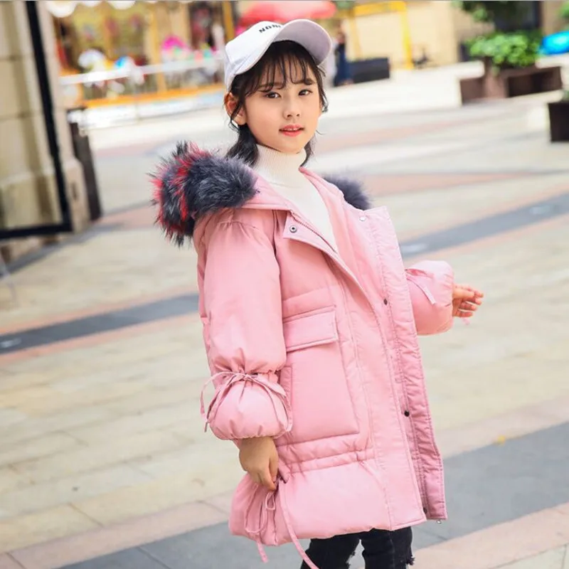 

Russia Winter Children Down Jacket Girl 2018 New Fashion Big Fur Collar Girls Long Winter Tick Warm Down & Parkas Fit 5-10T