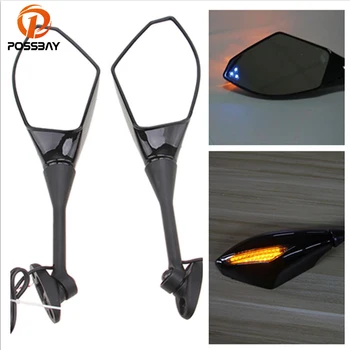 

POSSBAY Motorcycle Mirrors Lights Turn Signal Indicator Cafe Racer Motorbike Side Mirrors for Honda CBR600RR CBR1000RR 2004-2008