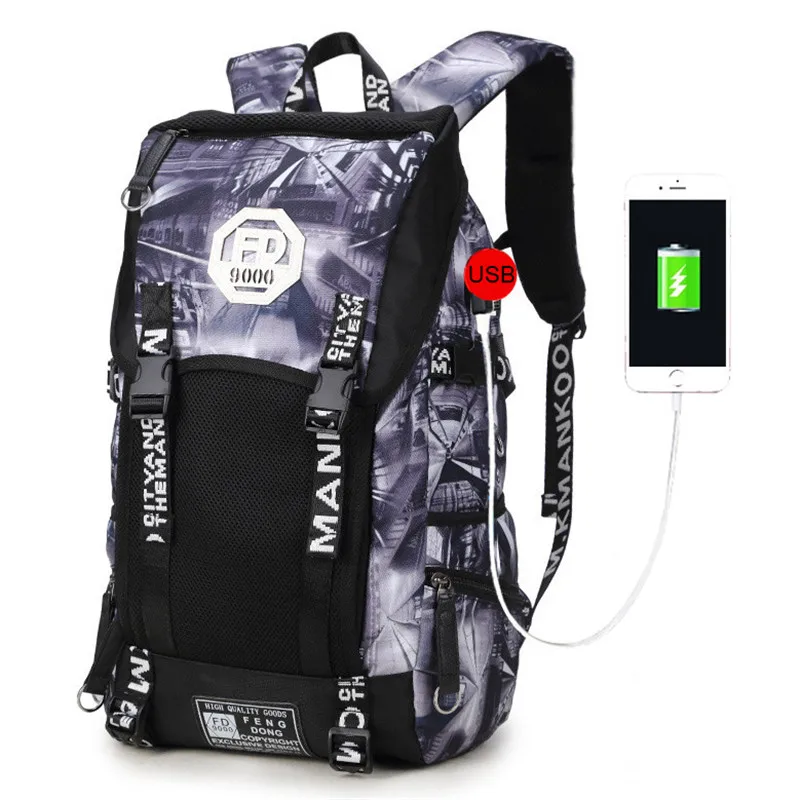 

ZHIERNA Men's Backpack Shoulder Bag With USB Interface Camouflage Women's pack Bags Waterproof Subway Printing Fashion Package