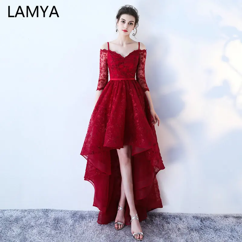 Женское вечернее платье с вырезом лодочкой полурукавом и кружевом|low prom dresses|prom