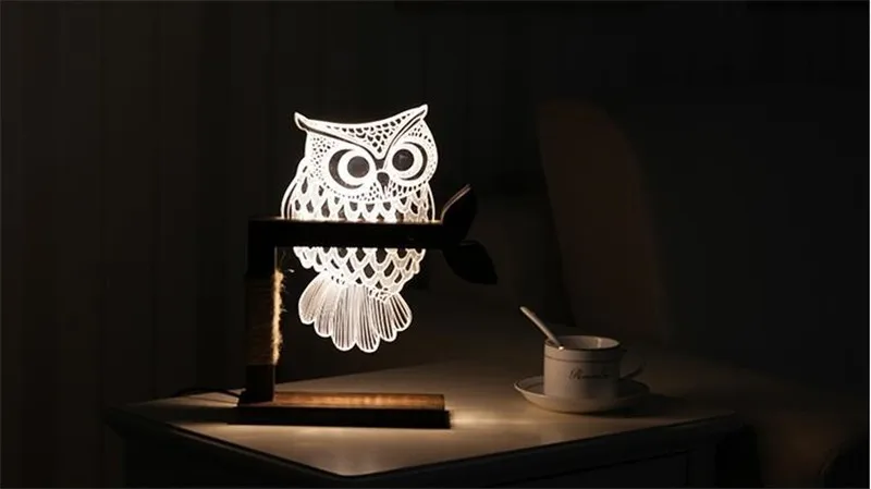 FUMAT 3D акриловая сова лампа креативная милая сова деревянный Базовый Декор прикроватная настольная лампа Lampara Рождественский подарок день рождения
