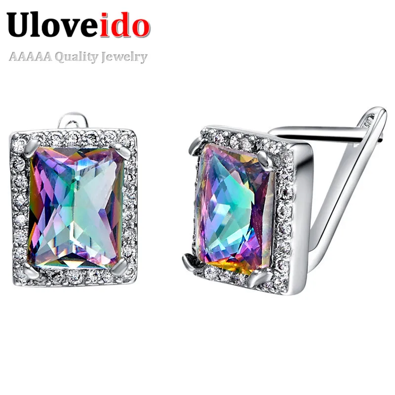 Uloveido модные серьги для женщин ювелирные серьги-гвоздики с камнями Серебряный цвет Brincos корейские квадратные серьги R767
