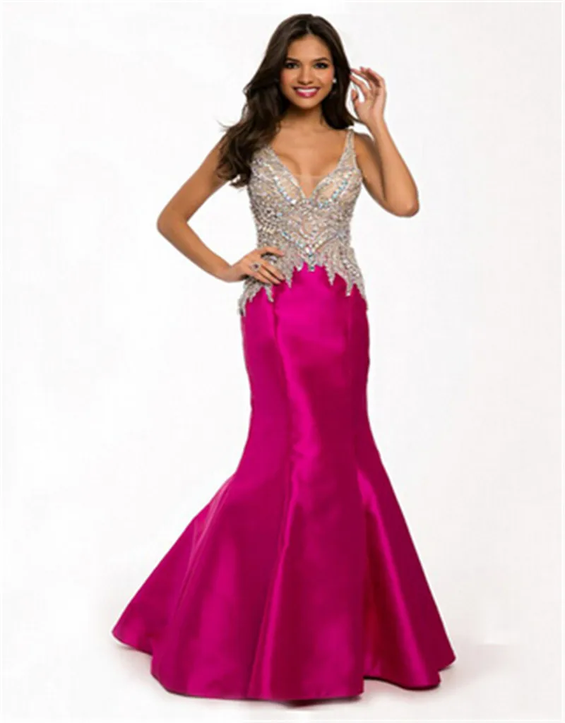 Sexy Back Two Tone Crystal Bodice Mermaid Royal Blue Rose Prom Dresses