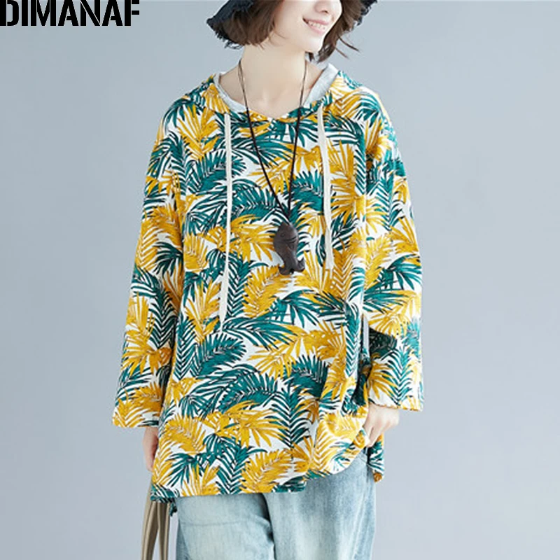 

DIMANAF Plus Size Women Hoodies Sweatshirt Long Sleeve Lady Pullover Tops Print Leaves Female Clothes Loose Casual 2019 Spring