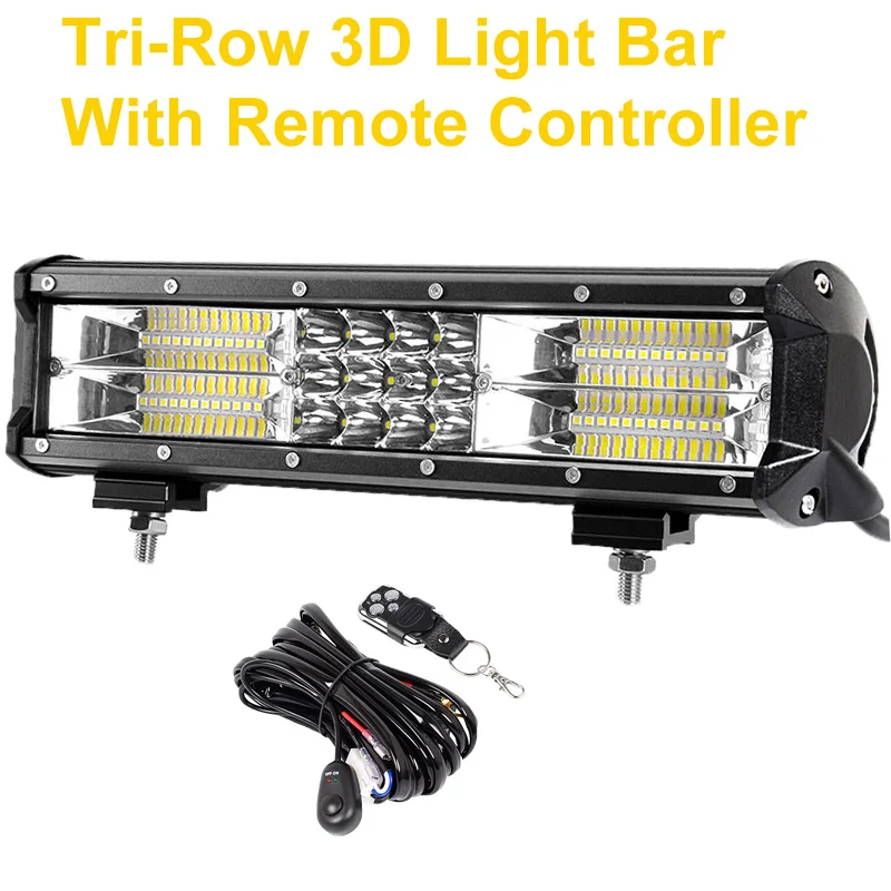 12 дюймов 3D 5D 72 Вт внедорожный светодиодный светильник трехрядный двухрядный рабочий светильник для 4x4 UAZ SUV ATV 4WD Truck Car 12 24V Combo Beam - Цвет: Tri-row with Remote