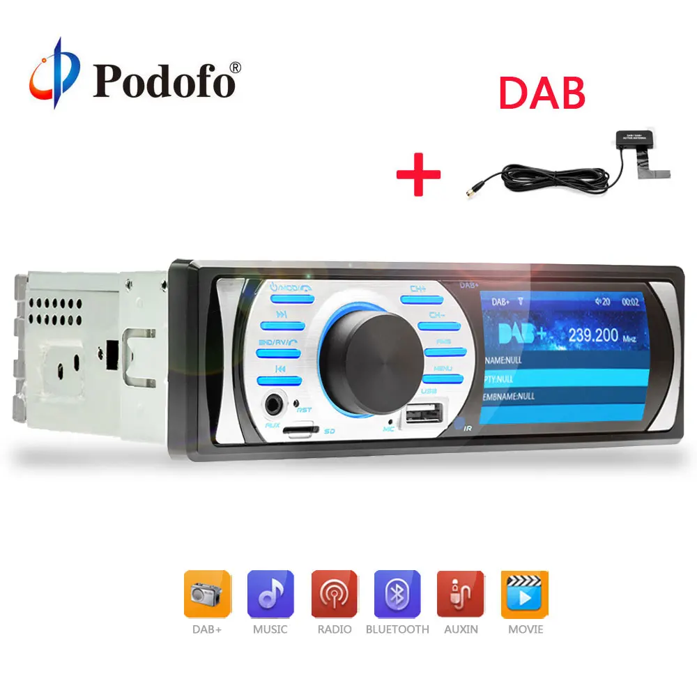 

Podofo 1 din Car Radio DAB+Audio Radio FM MP5/AM/FM/Bluetooth/MP3/AUX Audio Player Build-in Mic Hands-free Car audio Player