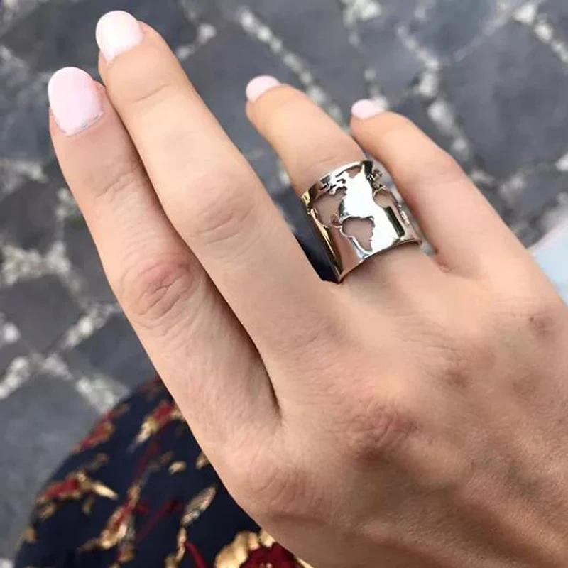  Travel Peace Jewelry Stainless Steel 20 25mm Wide World Map Cut-out Fine Polished Circle Angle Open