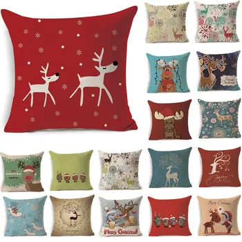

1Pcs 43*43cm Christmas Deer Gifts Pattern Cotton Linen Throw Pillow Cushion Cover Car Home Sofa Decorative Pillowcase 40483
