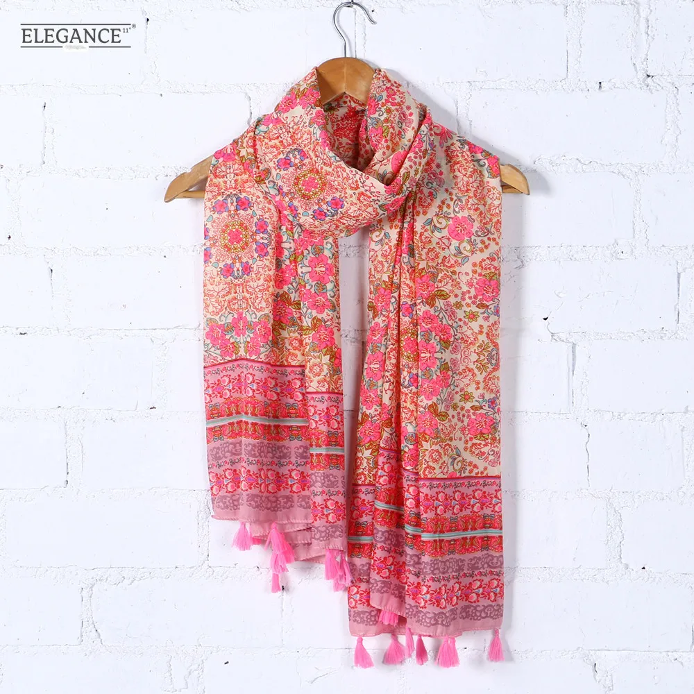 

Badu Bohemian Long Scarf Light Polyester Women Shawl Tassel Fringes Flower Printing Fashion Accessories Gift for Girlfriend