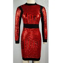 2016 New Rose Gold Sequin Bandage Dress Sexy Long Sleeve Office Patchwork Pencil Midi Dress Sexy Club Night Bodycon Dresses