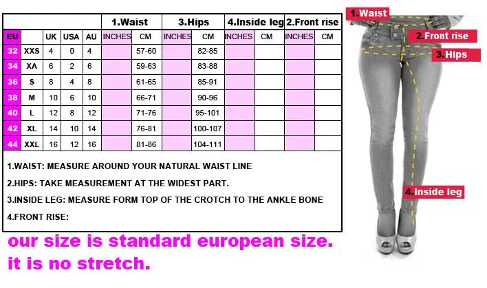 size ten jeans in inches