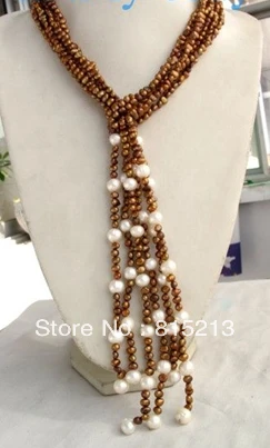 

FREE SHIPPING>>>@@ > N921 50 Coffee Brown Nugget Baroque & White Freshwater Pearl Necklace