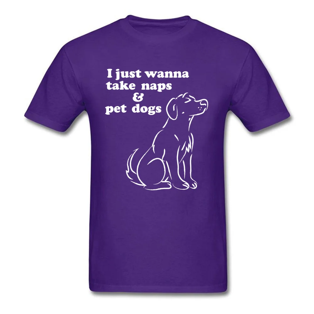 Comics Short Sleeve Tees Thanksgiving Day Crew Neck Pure Cotton Men's Tshirts Unique Comics Tee Shirt Fashion Top Quality I Just Wanna Take Naps Pet Dogs purple
