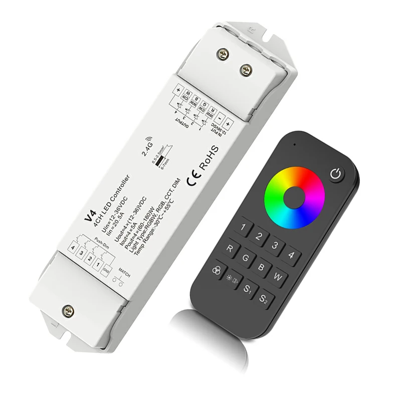 Led RGB RGBW контроллер 2,4 GHz RT9 4 zone Remote V4 Беспроводной приемника; DC12V 24 V 5A* 4CH 20A Выход Led RGB RGBW линейка контроллер