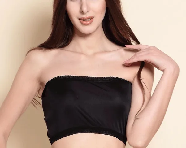 

Women's Lace Long Tube Strapless Top 100% Pure Silk Knit Bandeau Top Size M L XL