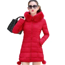 Зимняя Корейская версия хлопок длинный участок утолщение тонкий хлопковая куртка женская большой меховой воротник личности моды W32