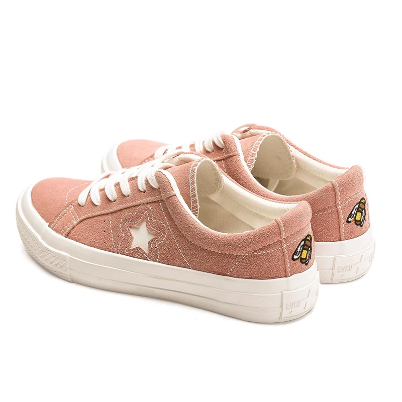 

HUANQIU Women Canvas Shoes with Bee and Flower Female Sweet Shoes Stars Lace Up 2018 New Fashion Black Pink Yellow Orange 35-39