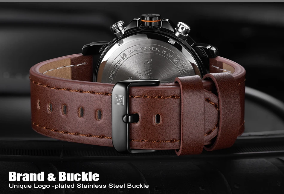 NAVIFORCE для мужчин s часы с двойным дисплеем мужской кожаный спортивные часы кварцевые светодиодный цифровые часы водонепроница