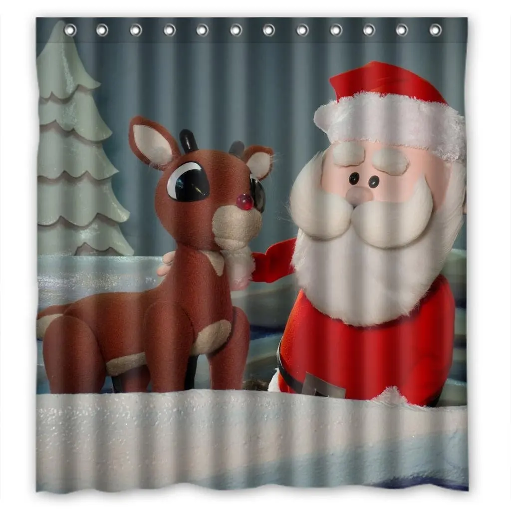 Santa Claus And Deer Merry Christmas Waterproof Shower CurtainShower