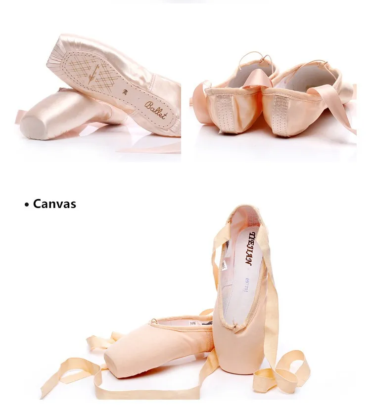 31-42W атласные парусиновые пуанты с лентой и гелевыми подушечками для ног для девочек, женские розовые профессиональные Балетные танцевальные туфли