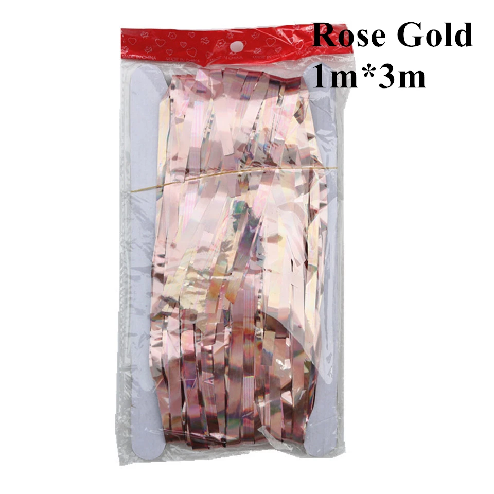 2M 3M Gold Silver Metallic Rain Foil Curtain Tinsel Fringe Tassel Birthday Party Wedding Decoration Backdrop Curtain Photo Props - Цвет: 3m rose gold