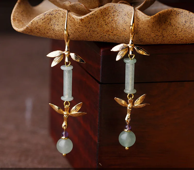Yanting Bamboo Earrings Fashion Long Earrings For Women 2018 Women Earring Aventurine Natural Stone Vintage Earring Female Earing 022 (7)