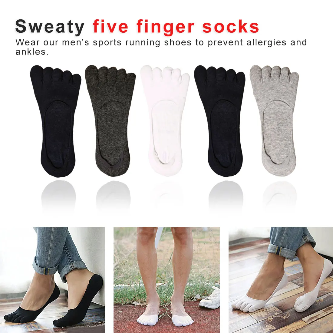 

Men's 1 Pair Men Mesh Sports Running Five Finger Toe Socks Casual Cotton Solid Sock Hot Sale Comfortable