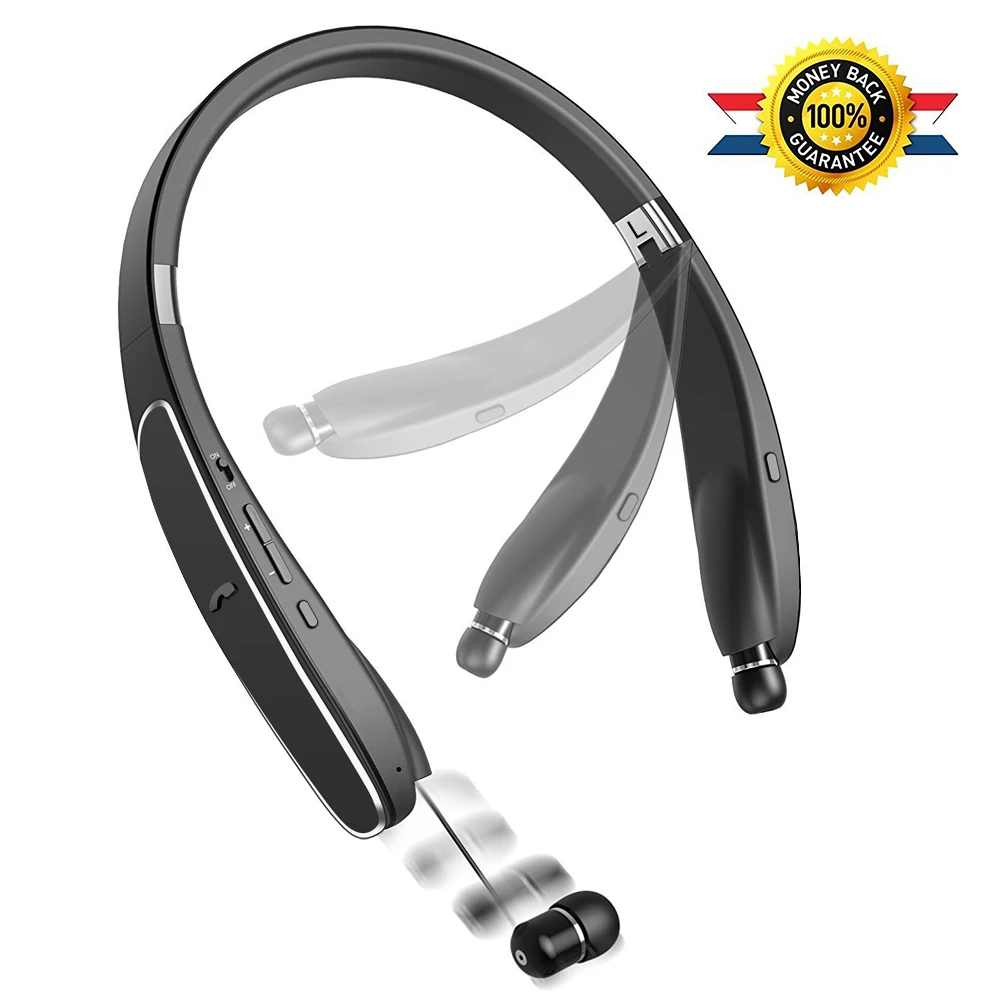 Elivebuy Neckband Bluetooth Headphones Foldable Wireless Headset with