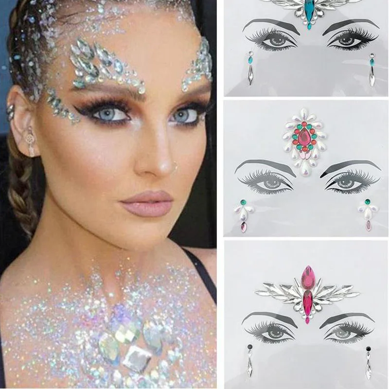 

18 Colors DIY Face Stickers Jewels Festival Party Body Glitter 3D Stickers Tattoos Adhesive Temporary Face Eye Gems Rhinestones
