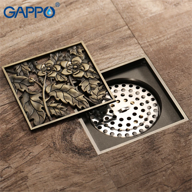 

GAPPO Drains Square Art Carved Bath Shower Drain Strainer Bathroom Floor Cover Stopper Anti-odor Waste Drainer Hair Catcher