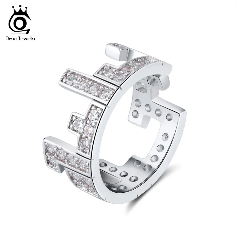 ORSA JEWELS Men Rings Irregular Original Pattern AAA CZ Ring Women Unique Vintage New Year Party Silver Color Jewelry OR173