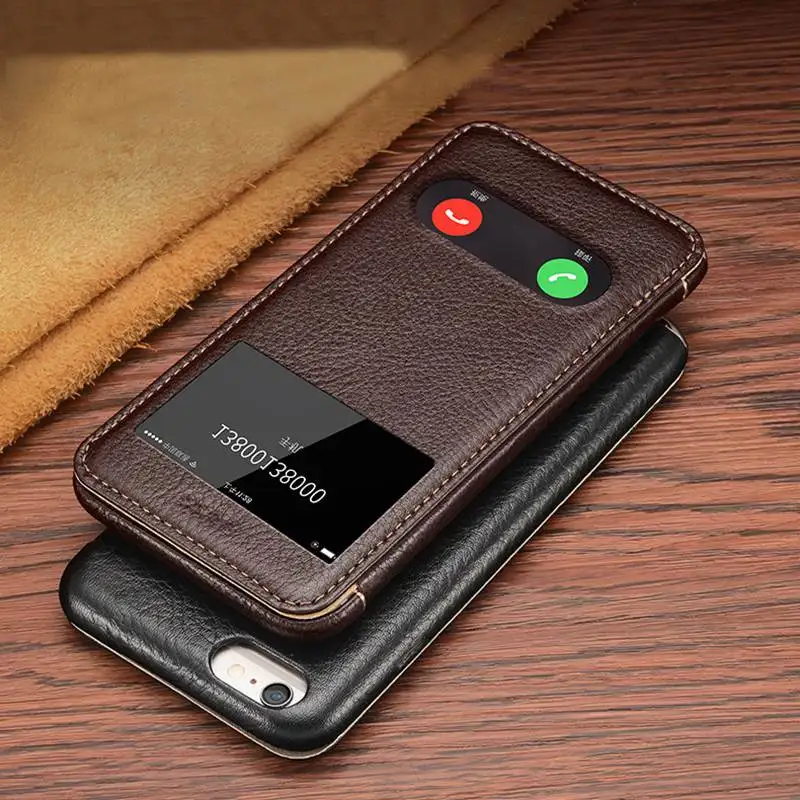 

Window View Genuine Leather Case For Apple Iphone 6 6s Magnetic & Plating Protective Cover Coque For Iphone 6 Flip Case