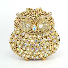 Цветок Стразы Для женщин Сова сцепления Сумки дамы Винтаж Вечерние сумки кристалл свадебные Сумки сумка AB Цвет Q08