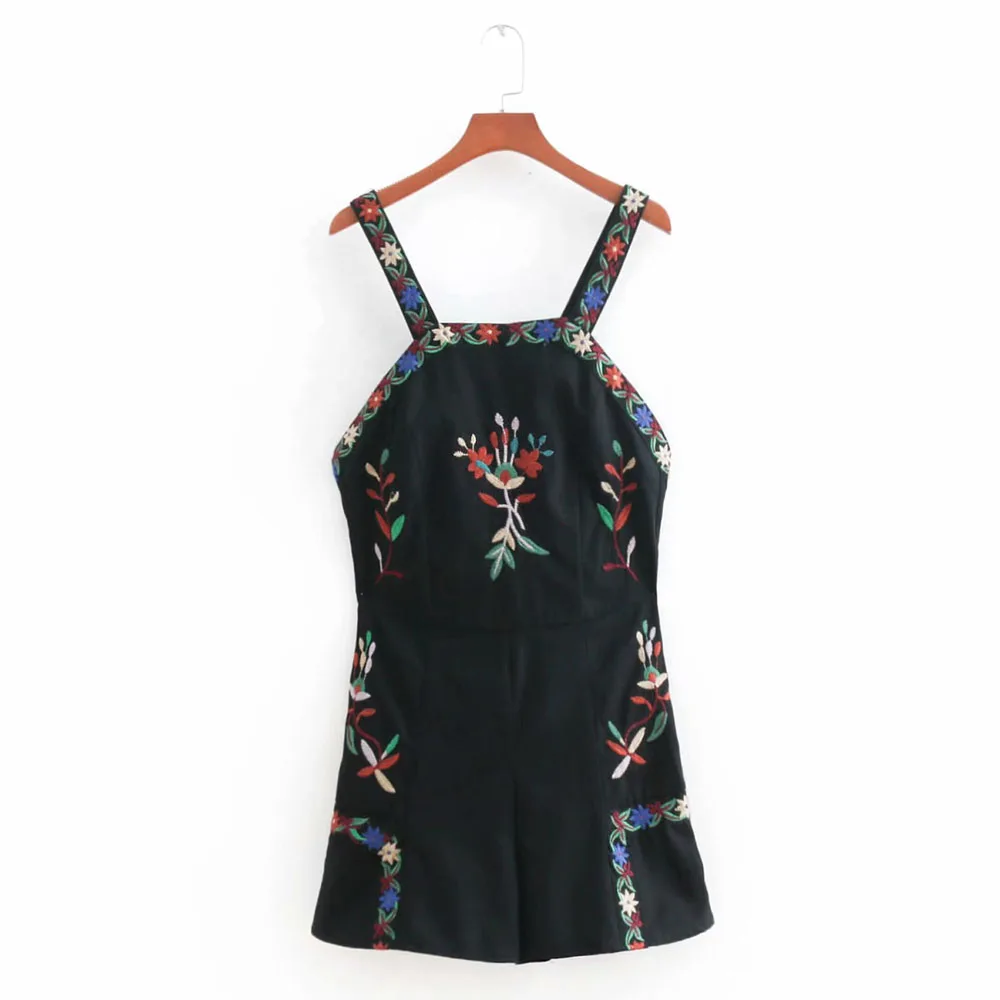 Spaghetti Strap Backless Cross Straps Floral Printed Sleeveless Playsuits