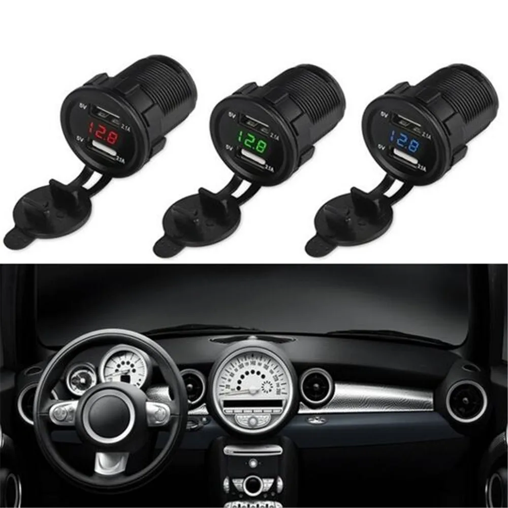 

12V/24V 4.2A Car Cigarette Lighter Socket Dual USB Charger Adapter LED Voltmeter Mini Digital Voltage Meter Tester Monitor