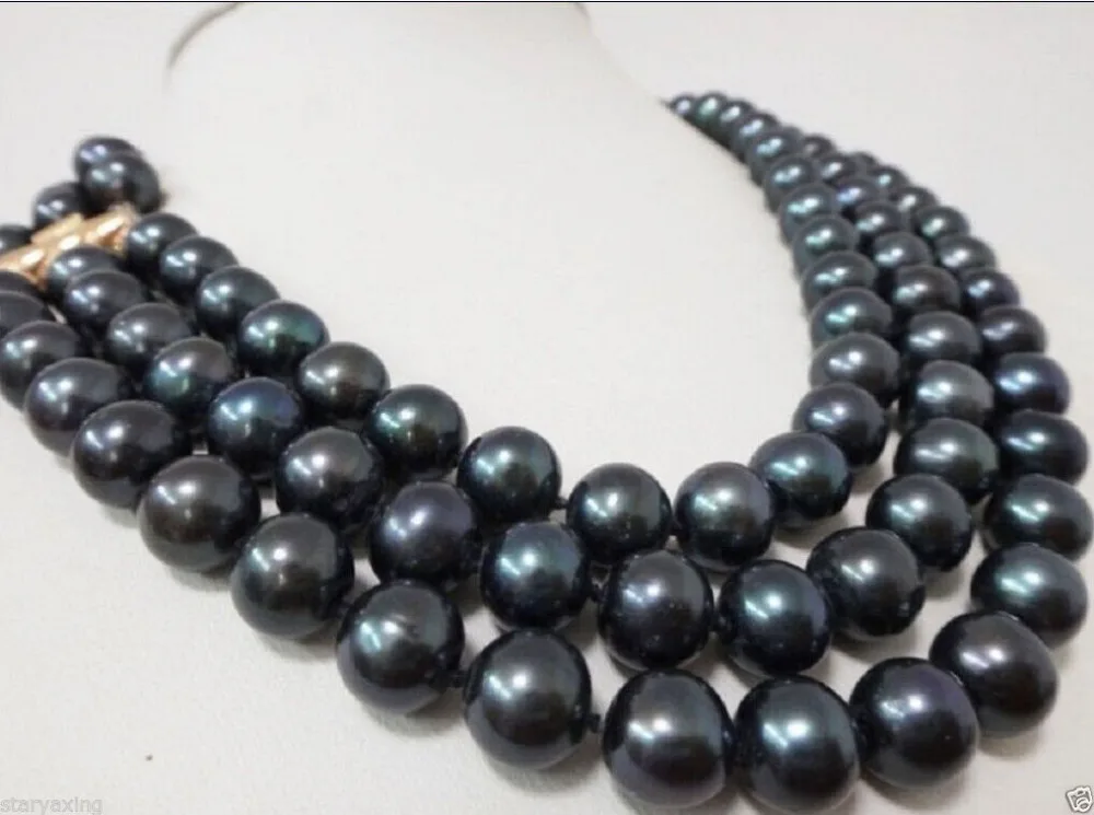 

Free Shipping >>XFTN DRY Charming 3 Row 9-10MM AAA NATURAL TAHITIAN BLACK PEARL NECKLACE 16-18" P