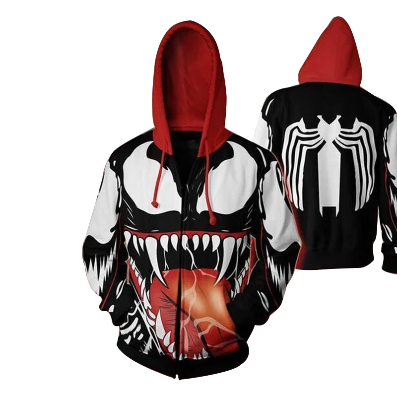 YFFUSHI 2018 Лидер продаж куртка на молнии для мужчин толстовки Мода Venom улыбка 3d