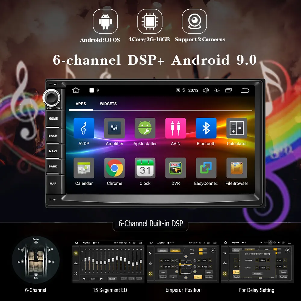 Sale Podofo DSP Android 9.0 Universal 2 din auto Multimedia Player car radio Stereo 2din 7" MP5 Player (No DVD) GPS Navigation WiFi 3