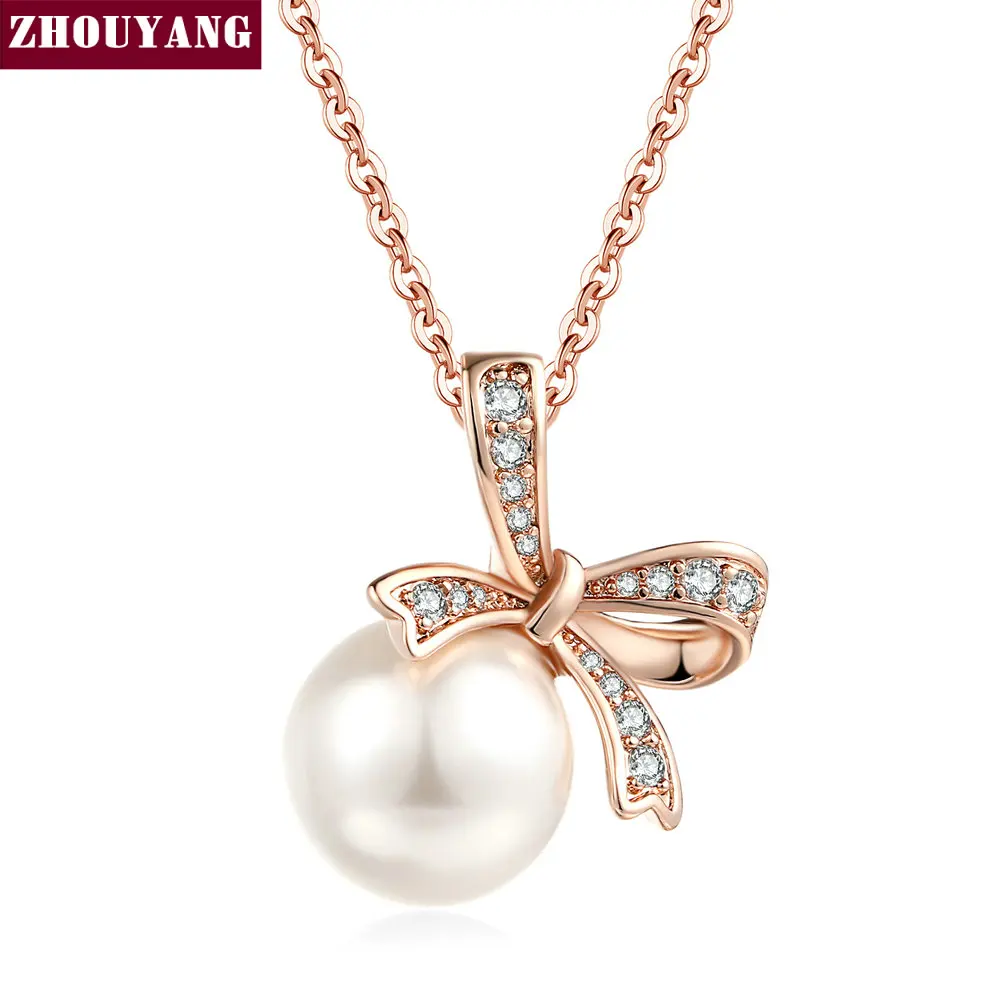Double Fair Womens Rose Gold Plated Dark Gray Simulated Pearl Pendant Necklace Birthday Gift