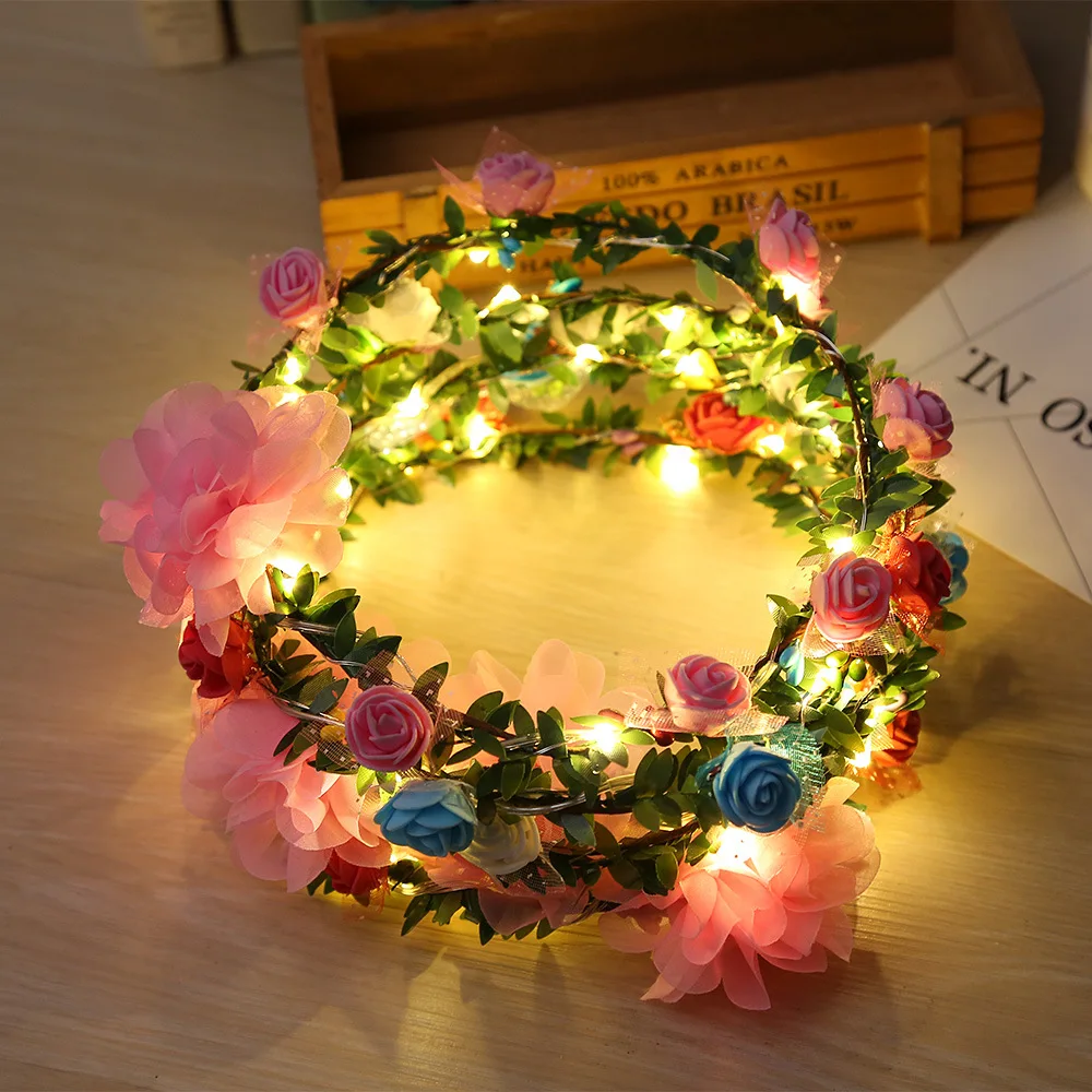 

2017 Flashing LED Glow Flower Crown Headbands Light Party Rave Floral Hair Garland Wreath Wedding Flower Girl Headpiece decor